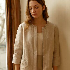 Alfred Dunner Nantucket Women 16P Beige‎ Open Front Rhinestone Dressy Jacket NWT